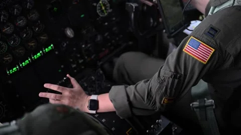 From the cockpit U.S. Air Force pilots flying C-130 Hercules Stock Footage 277401200