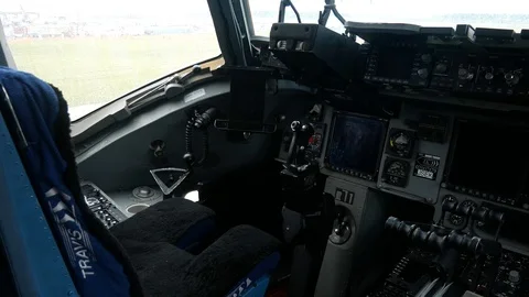 The cockpit of a USAF C-17 Globemaster III Stock Footage 111600433