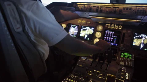 Cockpit view as African American pilot takes off in a jumbo jet 4K Stock Footage 53201686