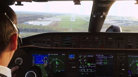 Cockpit view approaching the runway Stock Footage 77514291