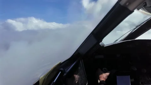 Cockpit View: Hand of Pilot on the Flight Controls of a Modern Jet Cockpit Видео 348333742