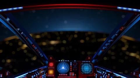 Cockpit View of Space Craft Above Planet with Rack Focus Stock Footage 100804704