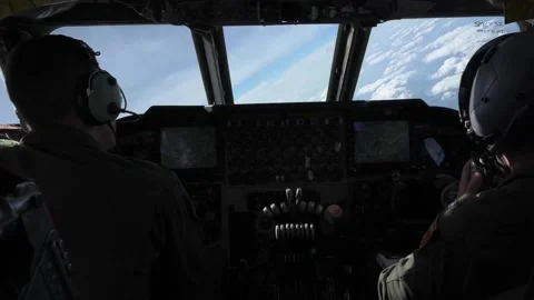 Cockpit view of U.S. Air Force pilots flying B-52 Stratofortress Stock-Footage 206048825