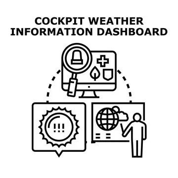 Cockpit weather dashboard analyzing flight information data Stock Illustration