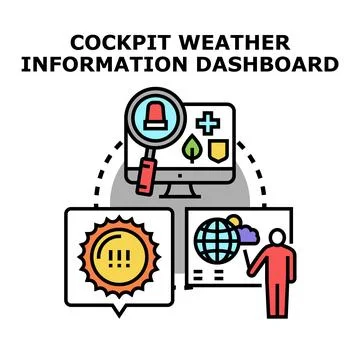Cockpit weather dashboard analyzing flight information data Stock Illustration