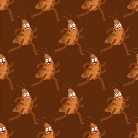 Cockroach cartoon pattern seamless. House beetle run background. vector textu Stock Illustration