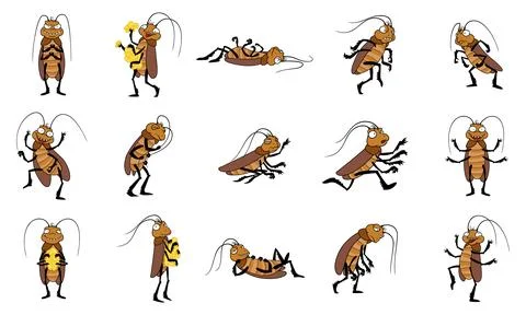 Cockroach icons set cartoon vector. Roach beetle Stock Illustration