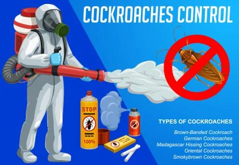 Cockroach insect control with cold fogging method. Stock Illustration