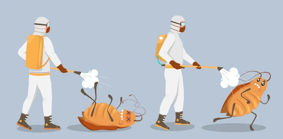 Cockroach pest control men in uniform vector set 스톡 일러스트