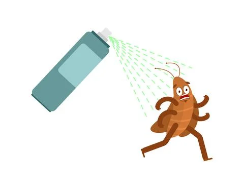 Cockroach running away from spray isolated. House beetle run. vector illustra Stock Illustration