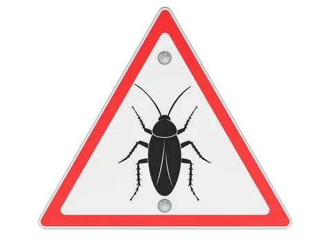 Cockroach warning sign, pest control hazard concept. 3D rendering Illustrazione stock