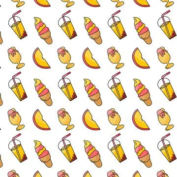 Cocktail alcoholic ice cream melon fruit pattern Stock Illustration