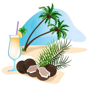 Cocktail and coconut Stock Illustration
