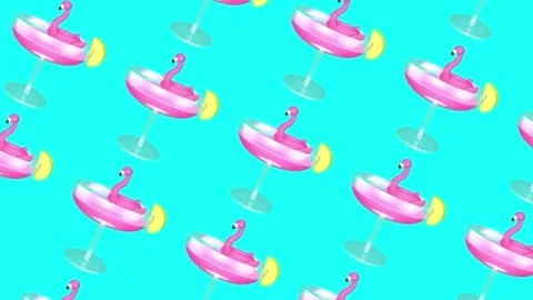 Cocktail and flamingo float ring pattern background moves smoothly Stock Footage 335774806