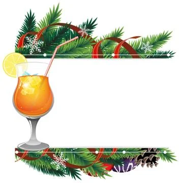 Cocktail and pine branches Stock Illustration