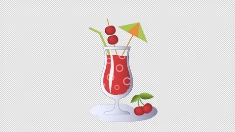 Cocktail animation with cherries on alpha Stock Footage 308006170