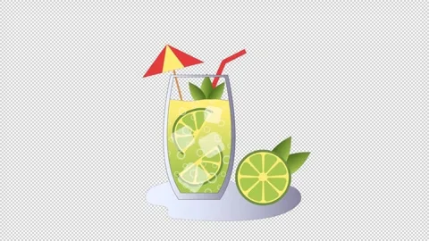 Cocktail animation with lime on alpha Stock Footage 308033817