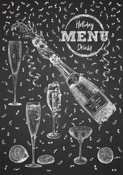 Cocktail bar menu design template set in retro style Isolated on on black cha Stock-Illustration