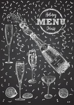 Cocktail bar menu design template set in retro style Isolated on on black cha Stock Illustration