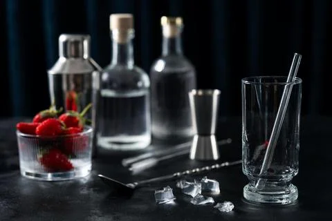 Cocktail bar setup empty glass shaker mixology 写真素材
