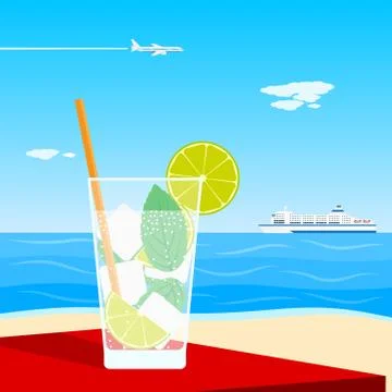 Cocktail on beach Stock Illustration