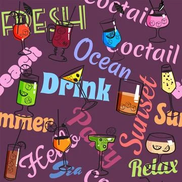 Cocktail beverages seamless pattern background Stock Illustration
