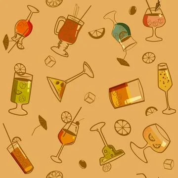 Cocktail beverages seamless pattern background Stock Illustration