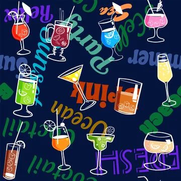 Cocktail beverages seamless pattern background Stock Illustration