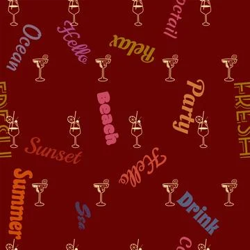 Cocktail beverages seamless pattern sketch background Stock Illustration