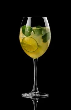 Cocktail on black background menu layout restaurant bar vodka wiskey tonic lime Stock Photos