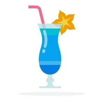 Cocktail blue lagoon vector flat material design isolated object on white Stock Illustration