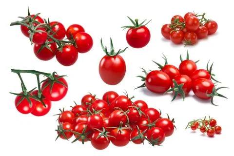 Cocktail cherry grape tomatoes, paths, set of 스톡 사진