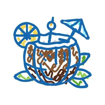 Cocktail coconut coco icon doodle illustration Stock Illustration