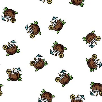 Cocktail coconut coco vector seamless pattern Stock Illustration