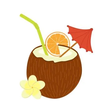 Cocktail of coconut vector flat material design object. Stock Illustration