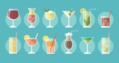 Cocktail collection in flat style - set of illustrations with different drinks Stock-Illustration