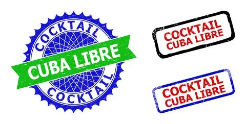 COCKTAIL CUBA LIBRE Rosette and Rectangle Bicolor Stamp Seals with Rubber Sur Illustrazione stock