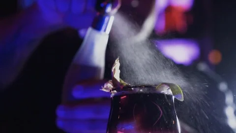 Cocktail Decorated with Spray Stock Footage 88407740
