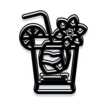 Cocktail drink with fruit slice and floral garnish Stock Illustration