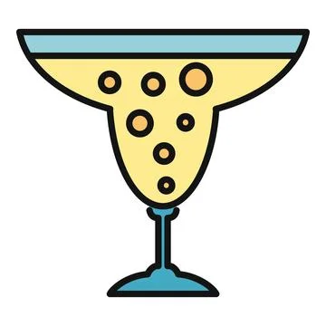 Cocktail drink glass with bubbles flat icon Stock Illustration
