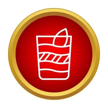 Cocktail drink icon with mint leaf on red circle Stock Illustration