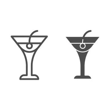Cocktail drink line and solid icon, beverage concept, Cocktail with cherry sign イラスト素材