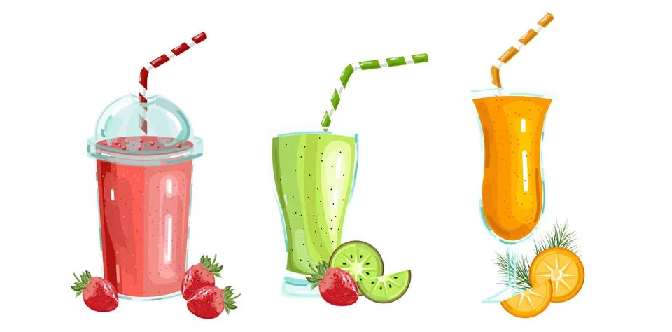 Cocktail drinks set Vector isolated. Fresh juicy smothies and beverages Stock Illustration