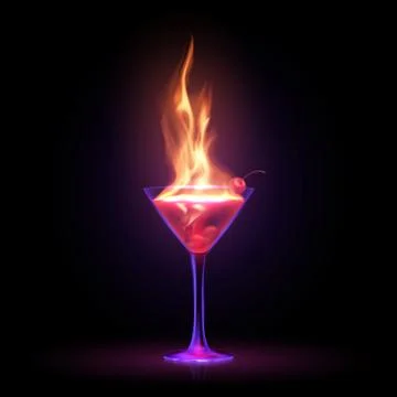 Cocktail with fire flame on black background Stock Illustration