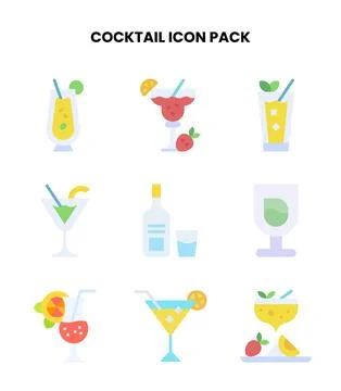 Cocktail Flat Icons Pack Stock Illustration