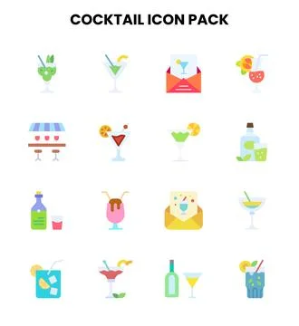 Cocktail Flat Vector Icons Pack Stock Illustration