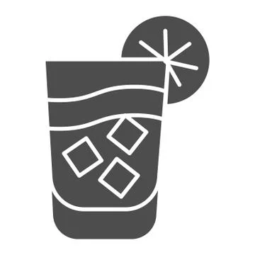 Cocktail glass with lemon solid icon, Summer drink concept, glass of lemonade イラスト素材