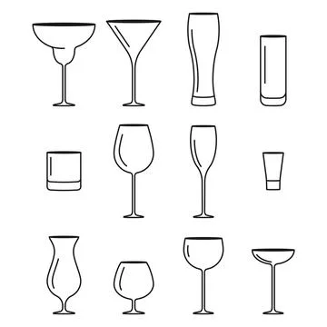 Cocktail Glasses Set Vector Stock Illustration