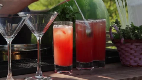 Cocktail glasses on the table Stock Footage 159897704