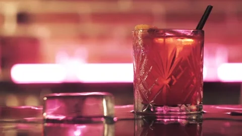 Cocktail with ice at the bar Stock Footage 125280710
